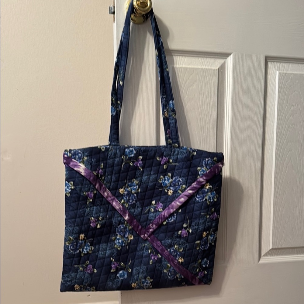 Floral Quilted Tote Bag - Blue